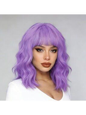 Women's Purple Soft Short Bob Style Synthetic Shoulder Length Curly Wigs